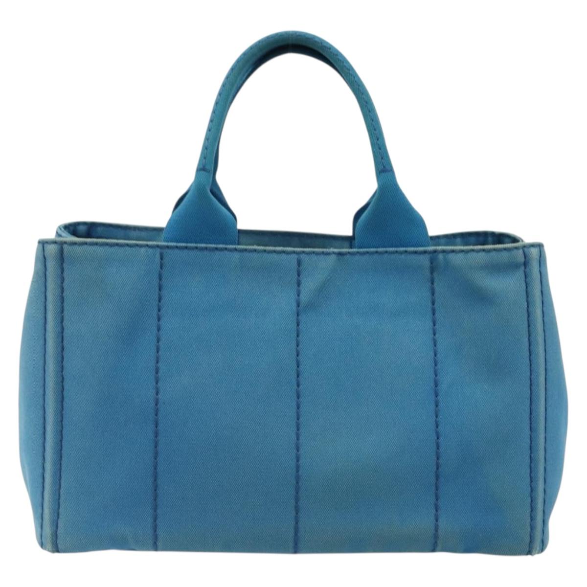 PRADA Kanapa MM Hand Bag Canvas Blue Gold Auth 185130