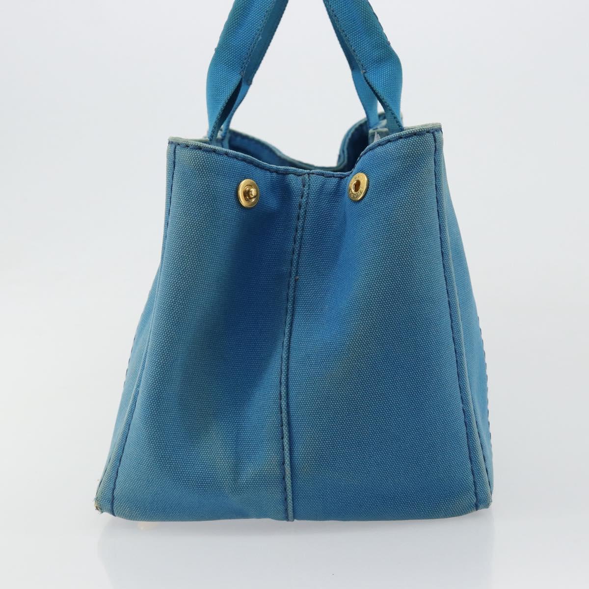 PRADA Kanapa MM Hand Bag Canvas Blue Gold Auth 185130