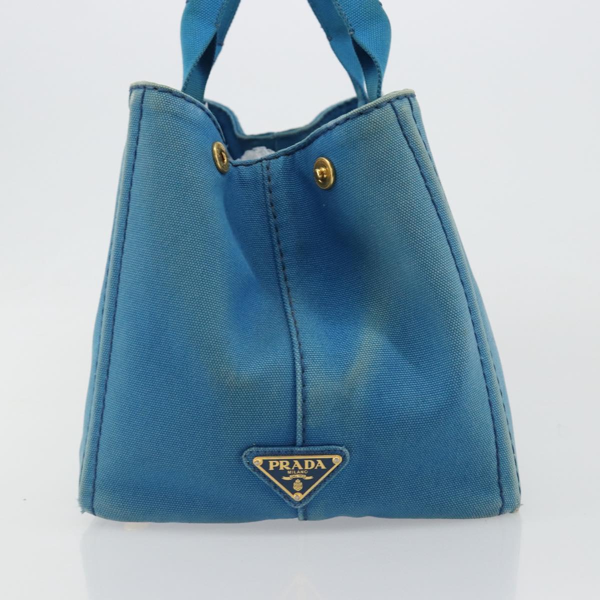 PRADA Kanapa MM Hand Bag Canvas Blue Gold Auth 185130