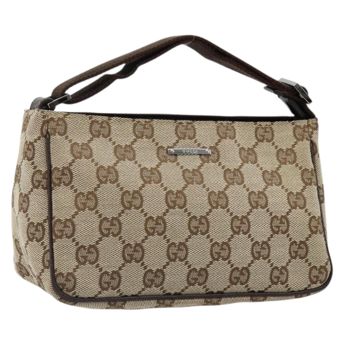 GUCCI GG Canvas Hand Pouch Beige Silver 106644 Auth 185131A