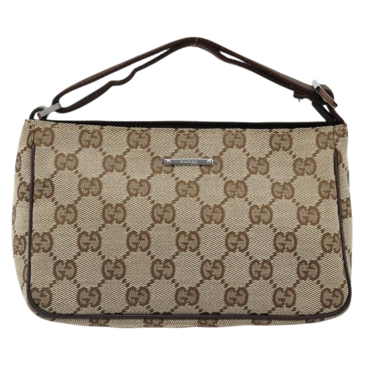 GUCCI GG Canvas Hand Pouch Beige Silver 106644 Auth 185131A