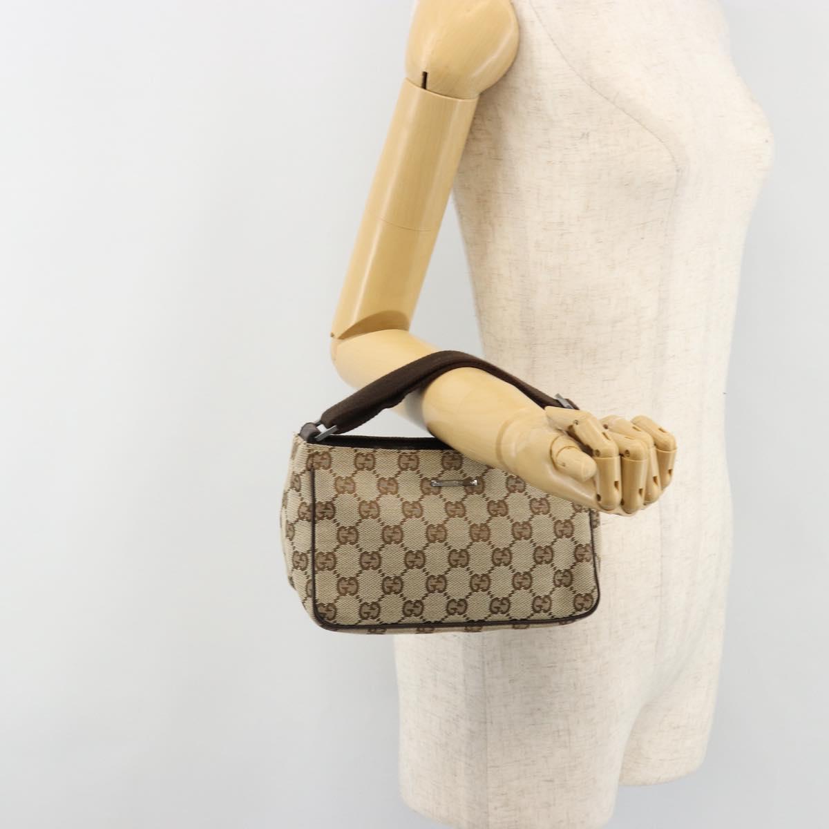 GUCCI GG Canvas Hand Pouch Beige Silver 106644 Auth 185131A