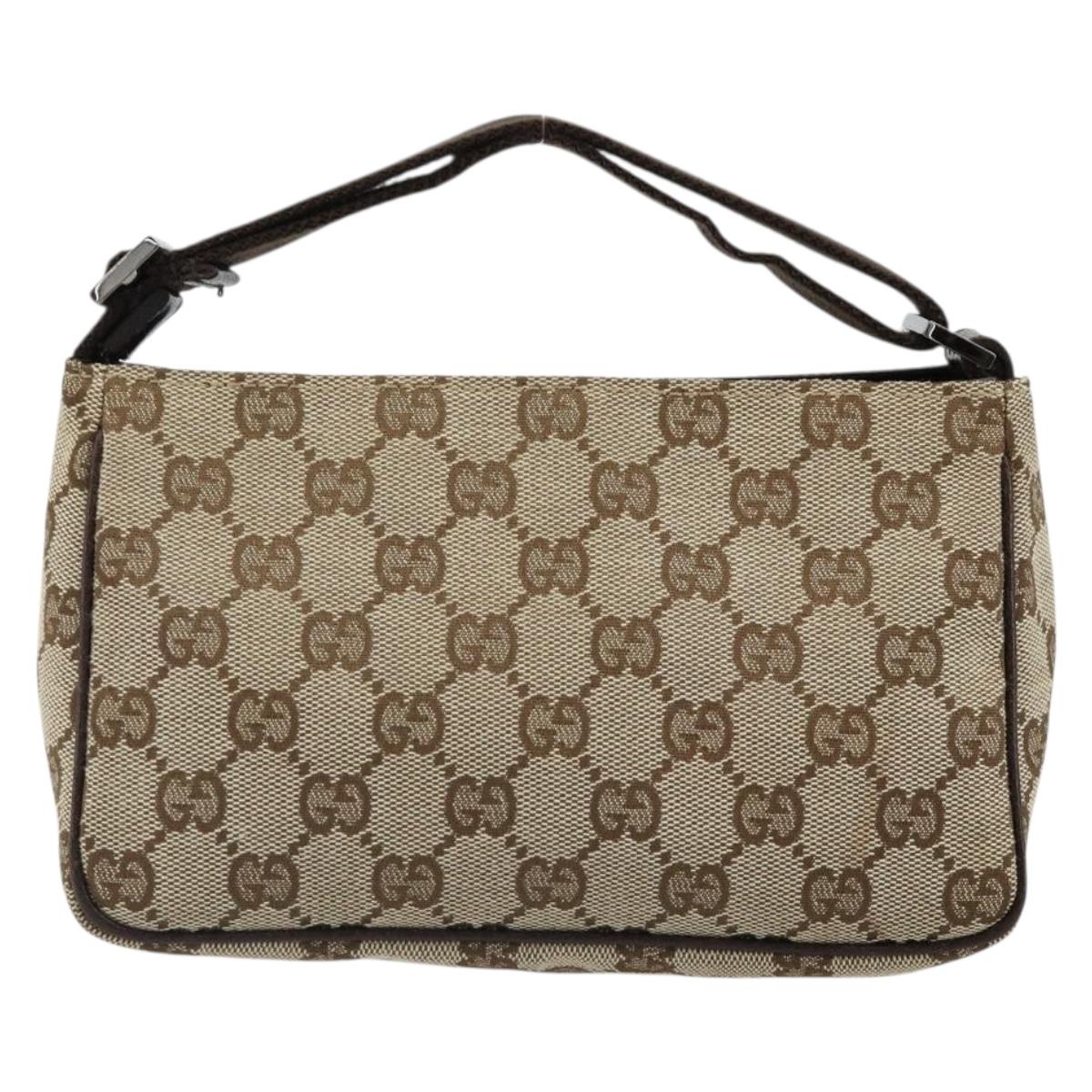 GUCCI GG Canvas Hand Pouch Beige Silver 106644 Auth 185131A