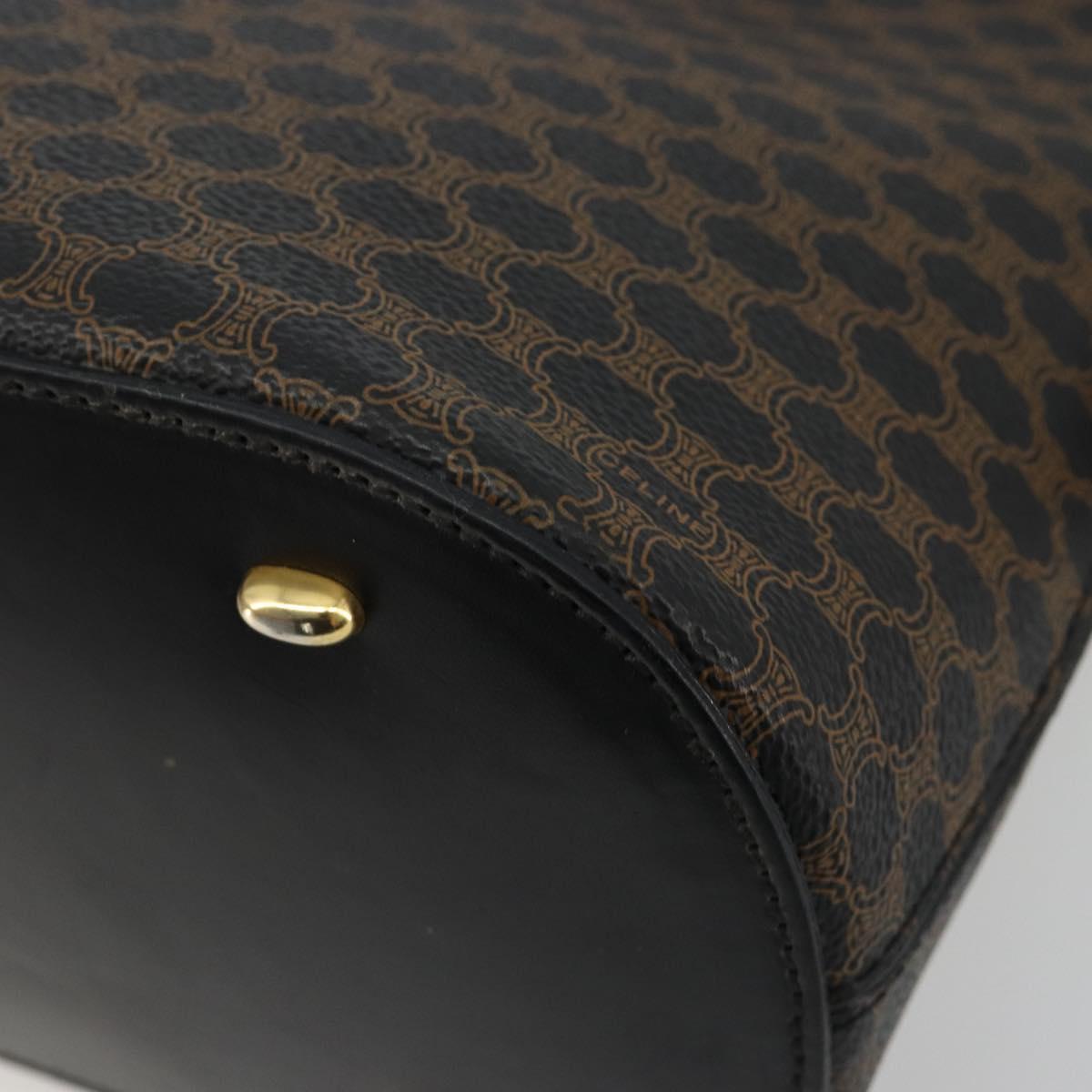 CELINE Macadam Canvas Hand Bag PVC Leather Black Gold Auth 185132A