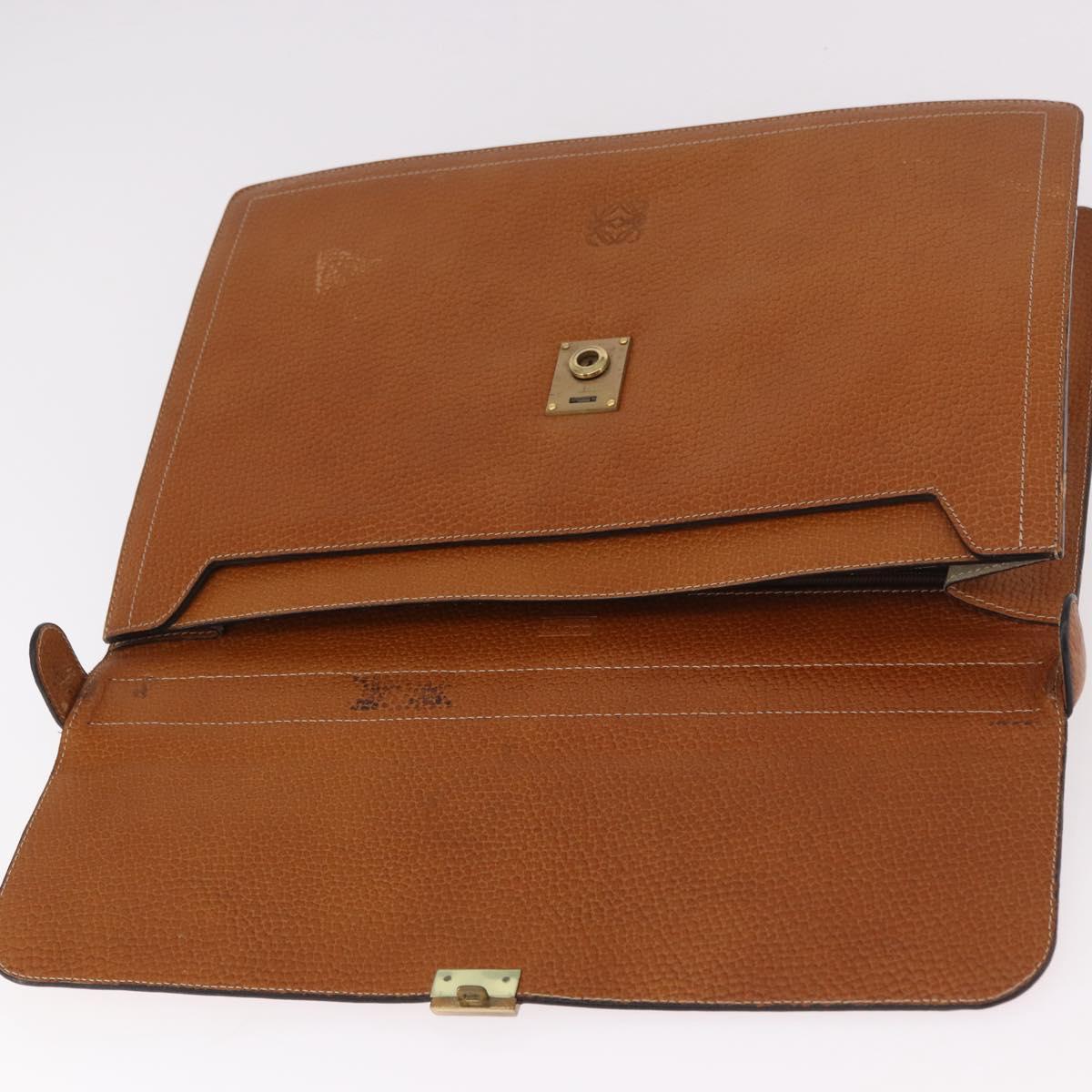 LOEWE Anagram Business Bag Leather Brown Gold Auth 185133