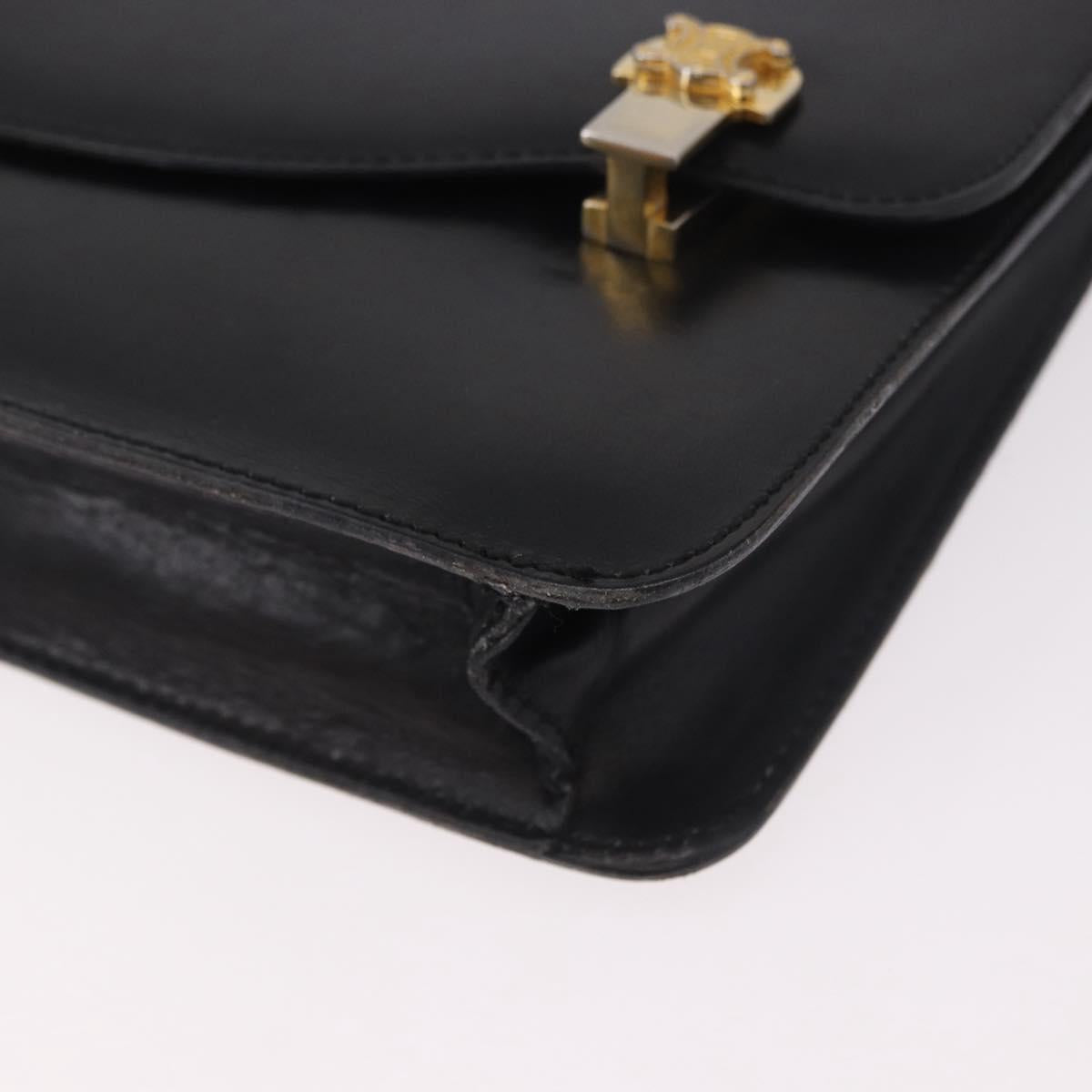 CELINE Chain Shoulder Bag Leather Black Gold Auth 185136V