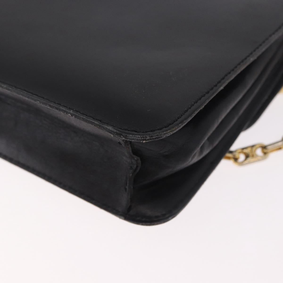 CELINE Chain Shoulder Bag Leather Black Gold Auth 185136V