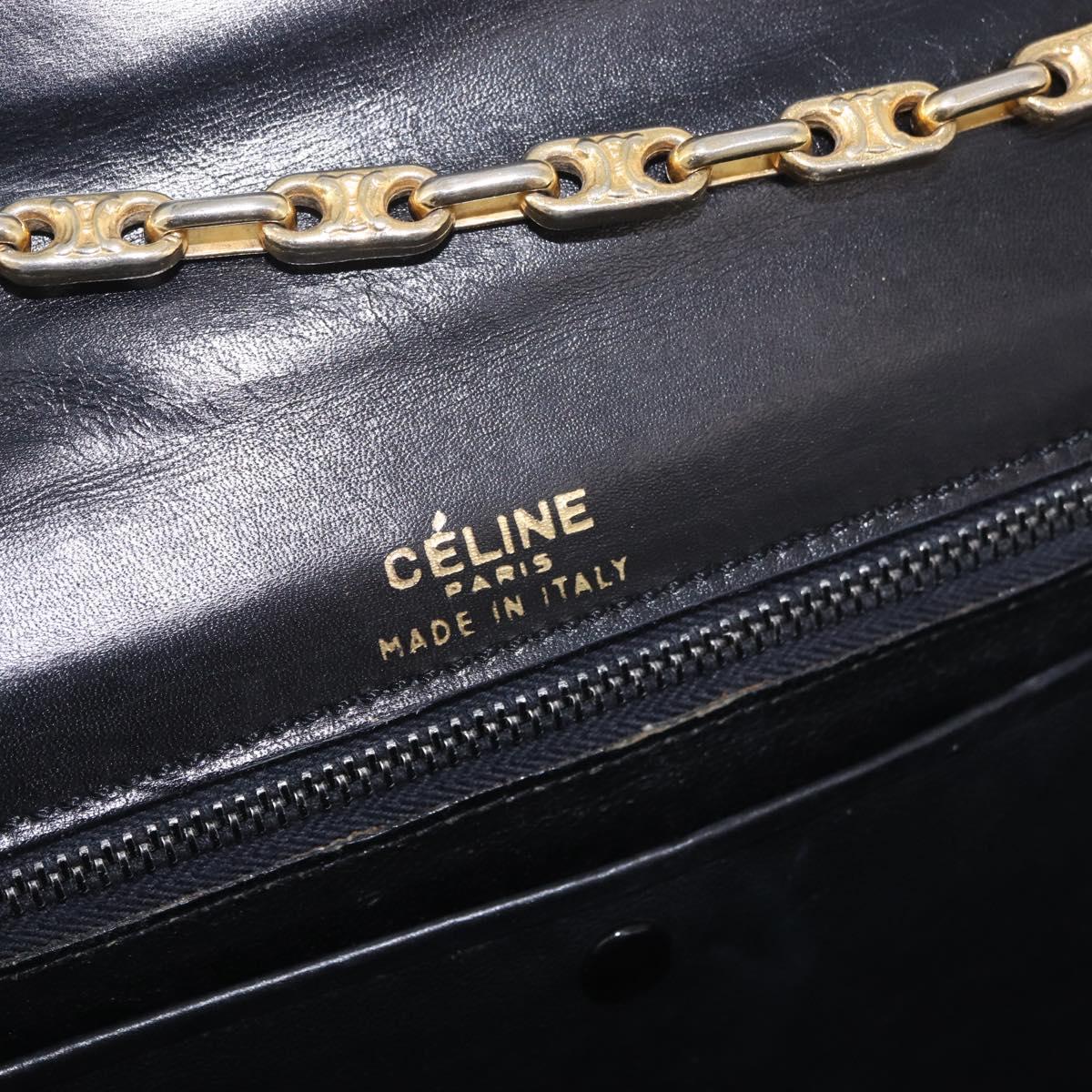 CELINE Chain Shoulder Bag Leather Black Gold Auth 185136V