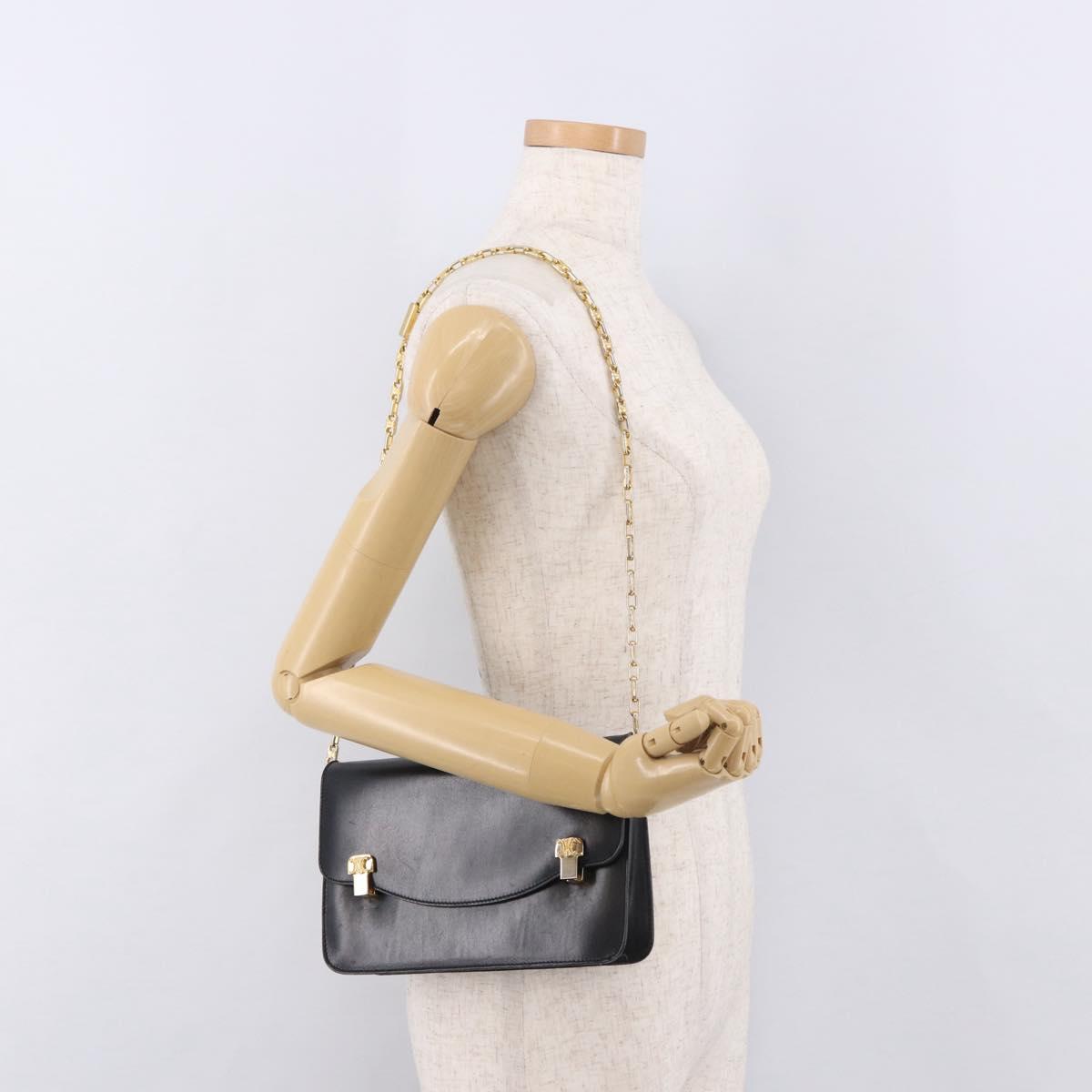 CELINE Chain Shoulder Bag Leather Black Gold Auth 185136V