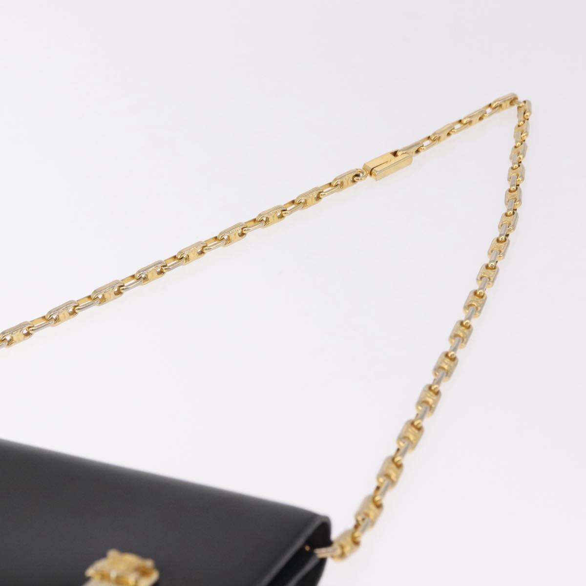 CELINE Chain Shoulder Bag Leather Black Gold Auth 185136V