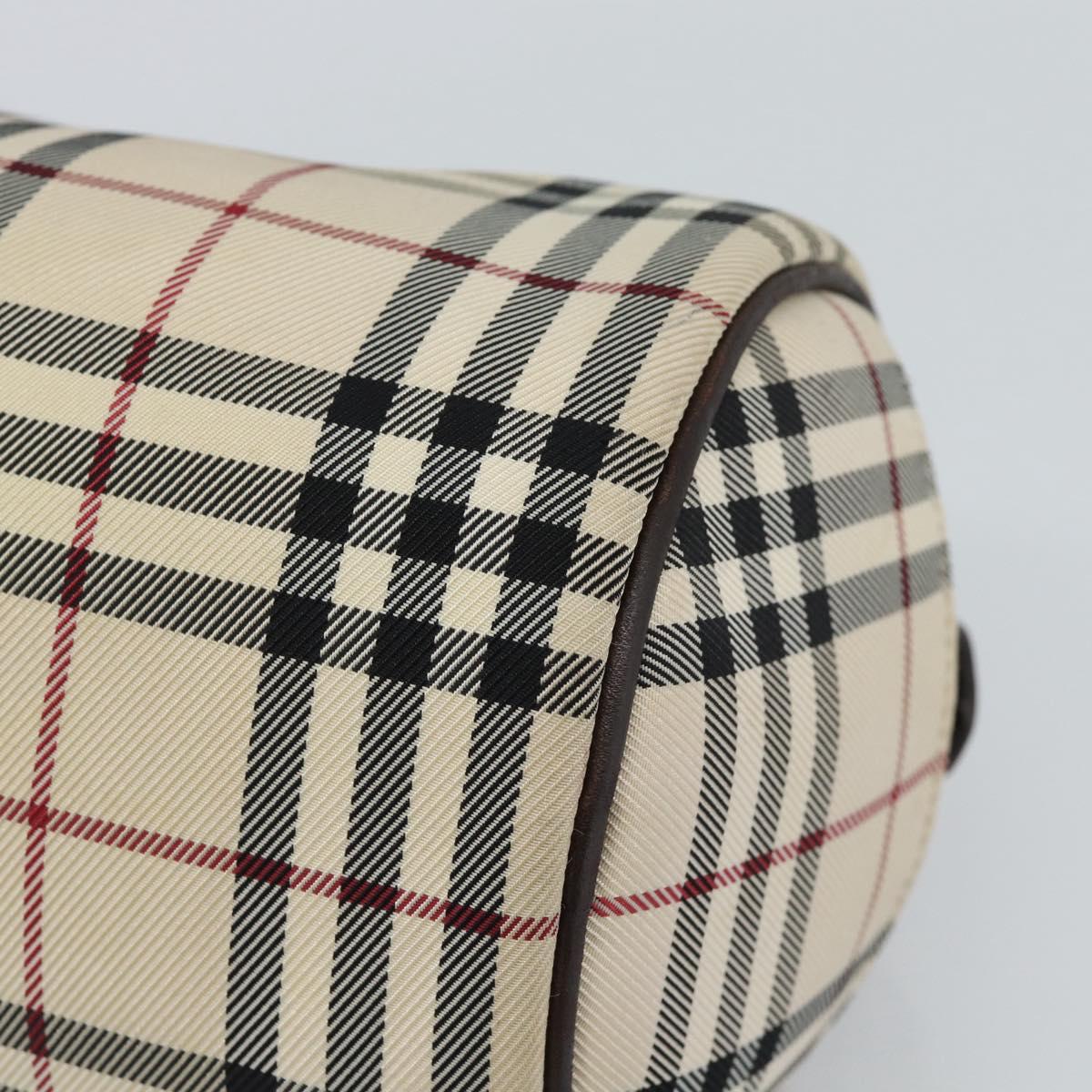 BURBERRY Nova Check Hand Bag Canvas Beige Silver Auth 185137A