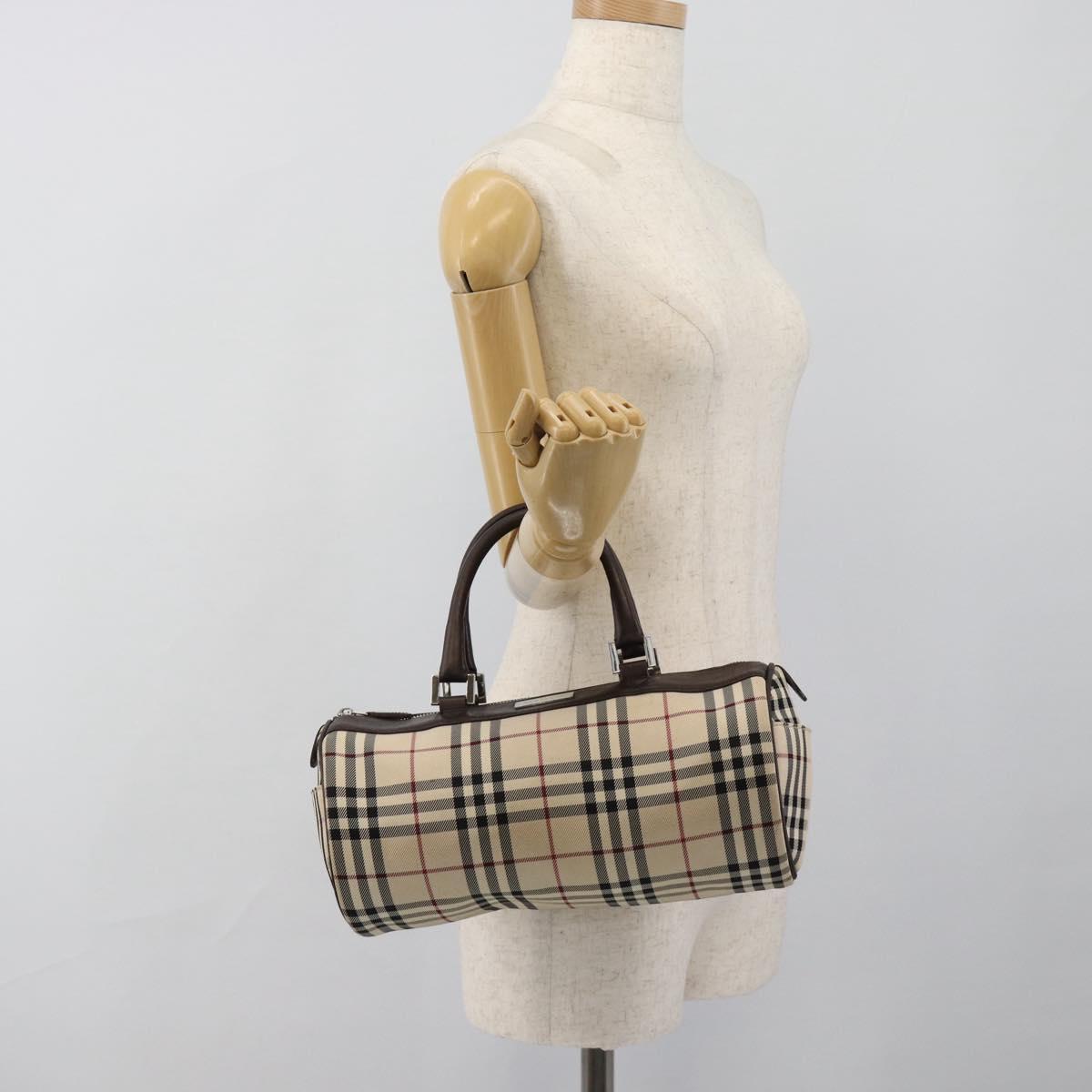 BURBERRY Nova Check Hand Bag Canvas Beige Silver Auth 185137A