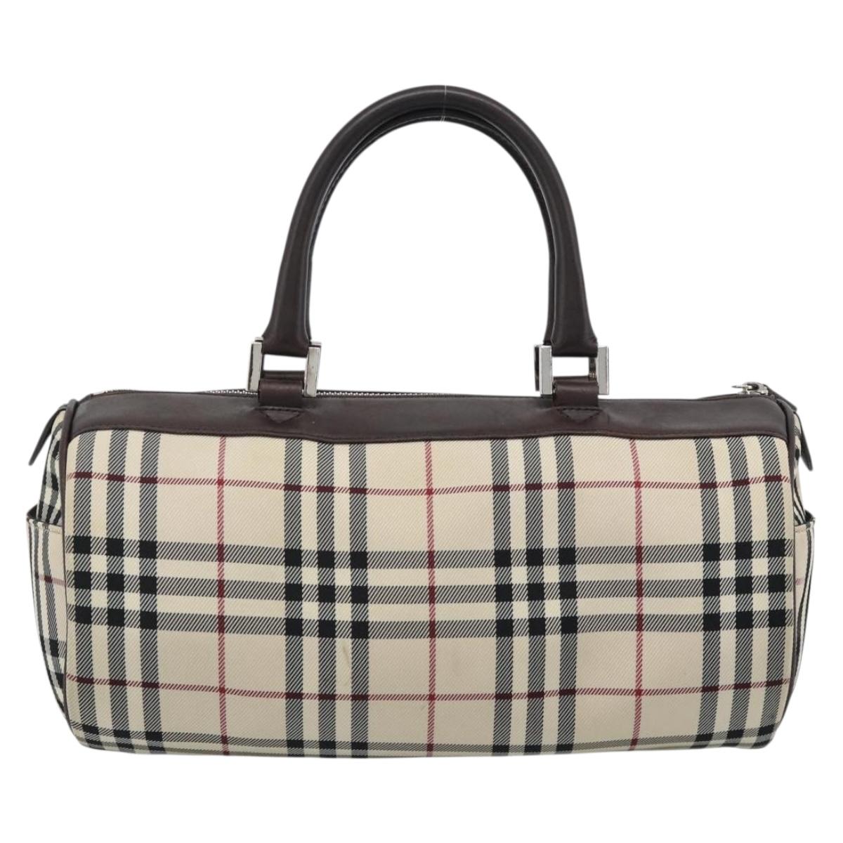 BURBERRY Nova Check Hand Bag Canvas Beige Silver Auth 185137A