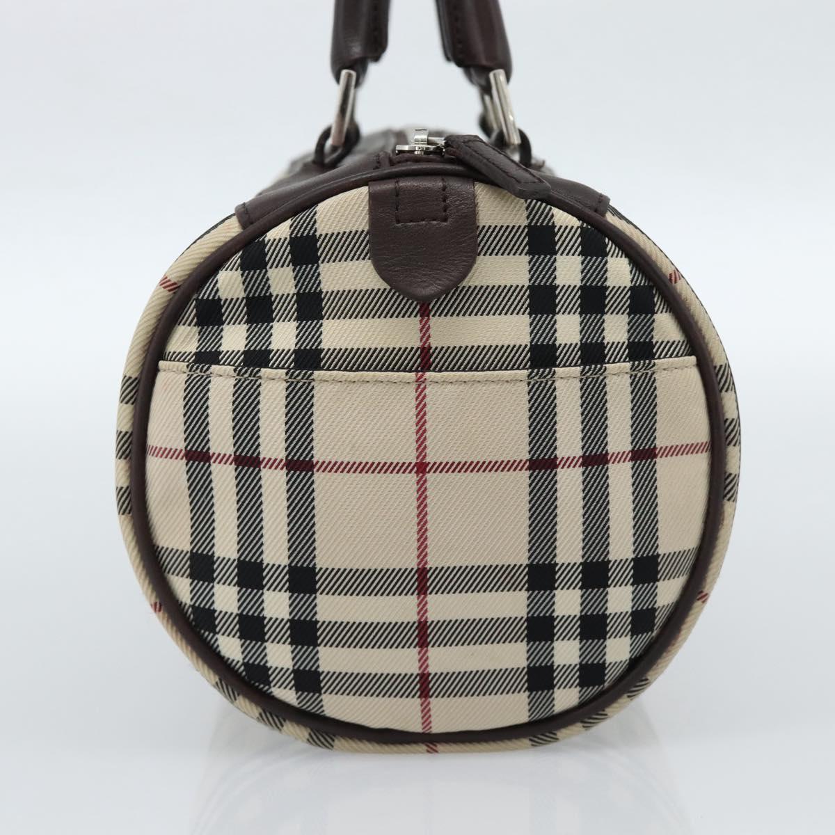 BURBERRY Nova Check Hand Bag Canvas Beige Silver Auth 185137A