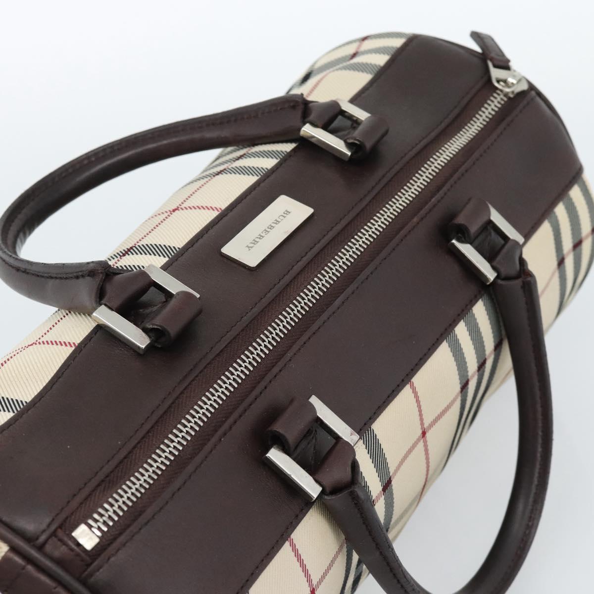 BURBERRY Nova Check Hand Bag Canvas Beige Silver Auth 185137A