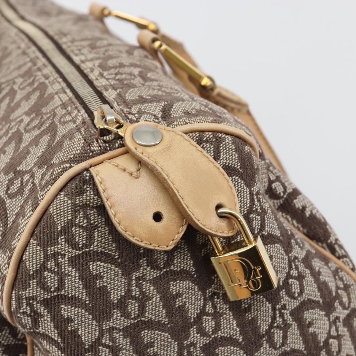 Christian Dior Trotter Canvas Hand Bag Brown Gold Auth 185139