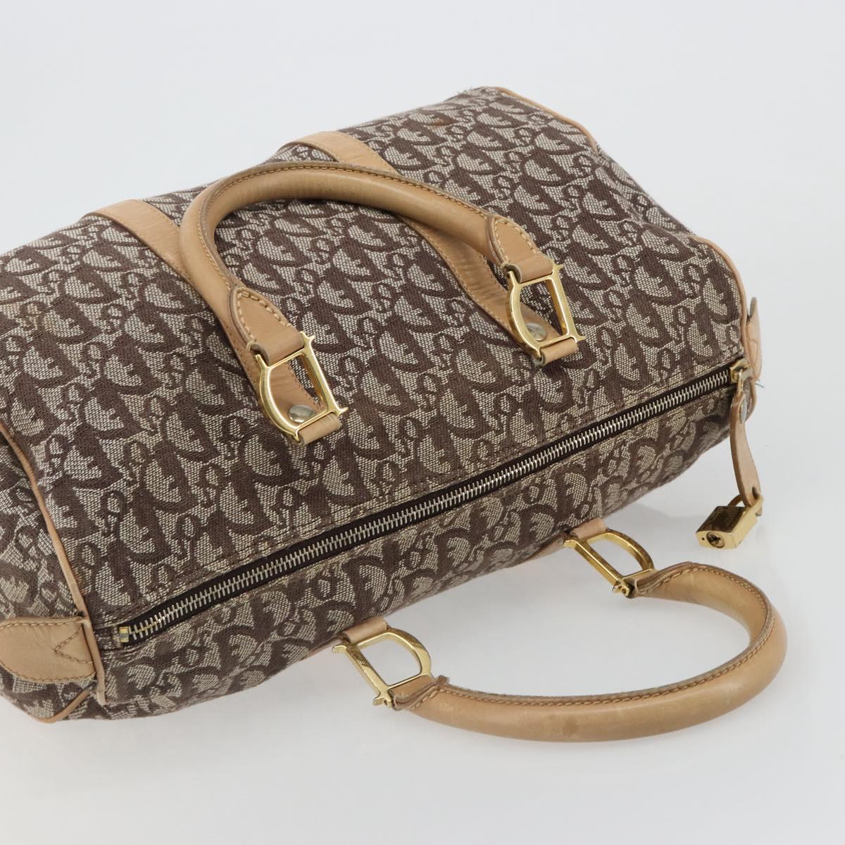 Christian Dior Trotter Canvas Hand Bag Brown Gold Auth 185139