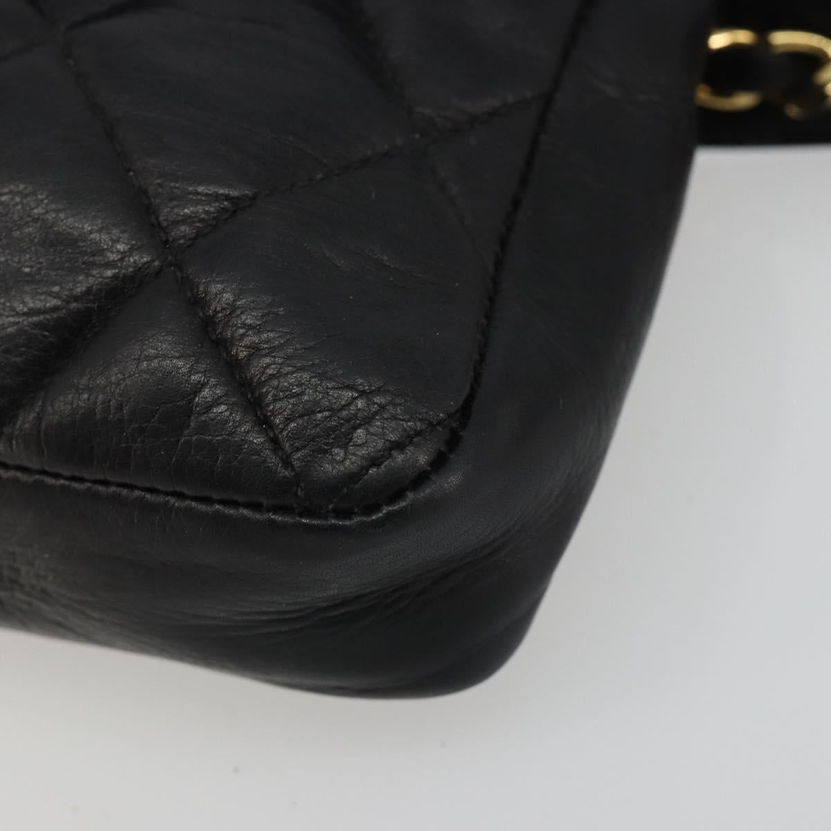 CHANEL Matelasse Waist Bag Lamb Skin Black Gold CC Auth 185140