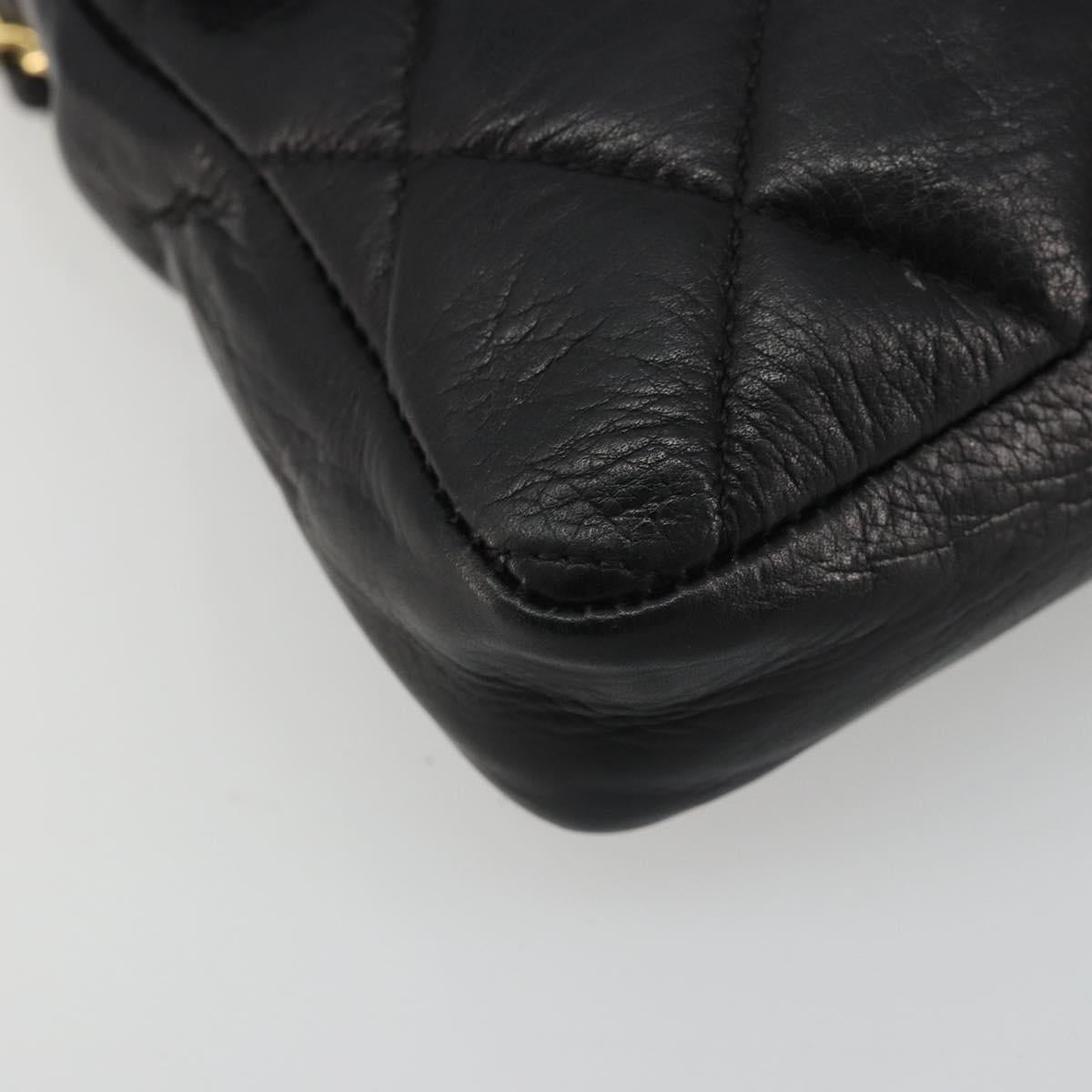 CHANEL Matelasse Waist Bag Lamb Skin Black Gold CC Auth 185140