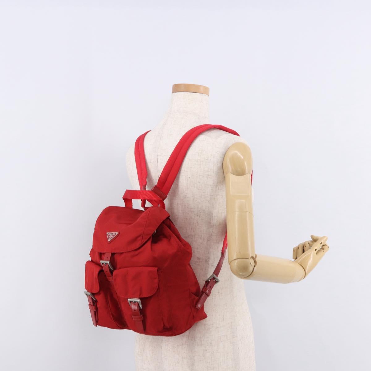 PRADA Backpack Nylon Red Silver Auth 185141V