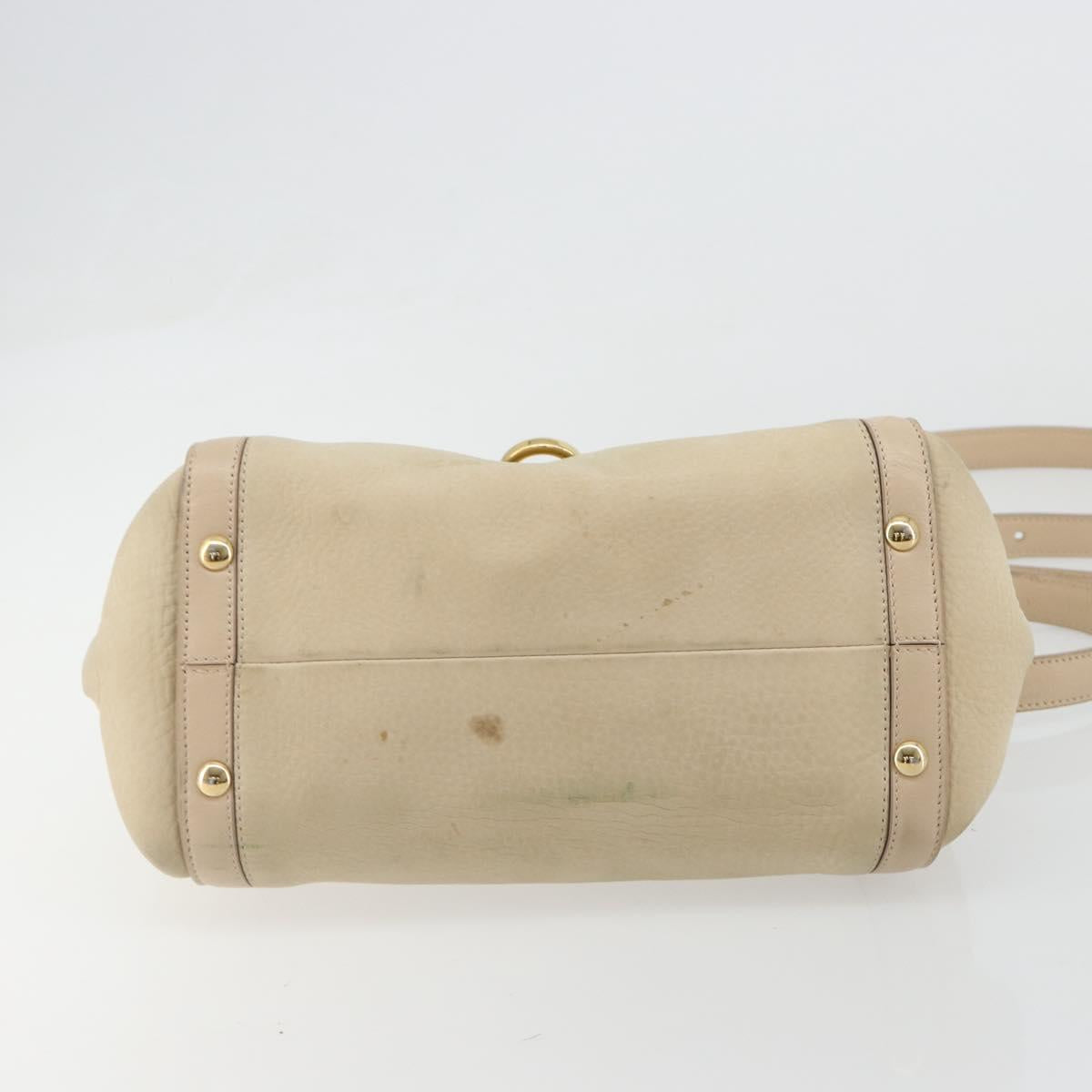 Salvatore Ferragamo Gancini Hand Bag Leather 2way Ivory Gold Auth 185142A
