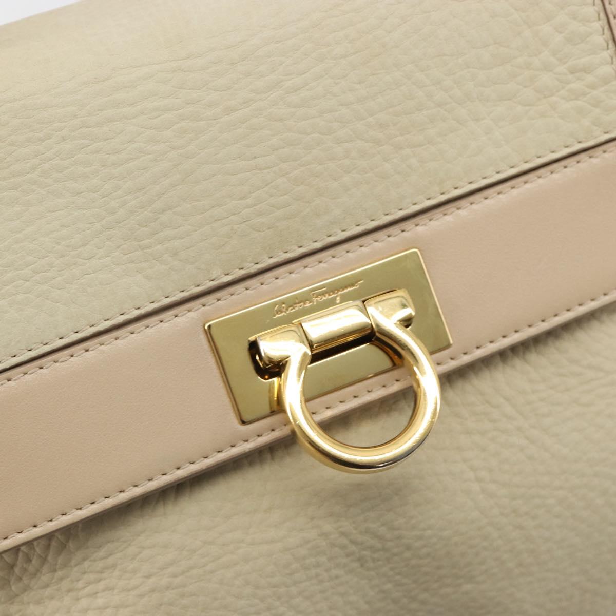 Salvatore Ferragamo Gancini Hand Bag Leather 2way Ivory Gold Auth 185142A