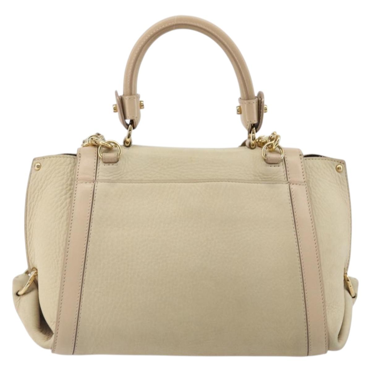 Salvatore Ferragamo Gancini Hand Bag Leather 2way Ivory Gold Auth 185142A