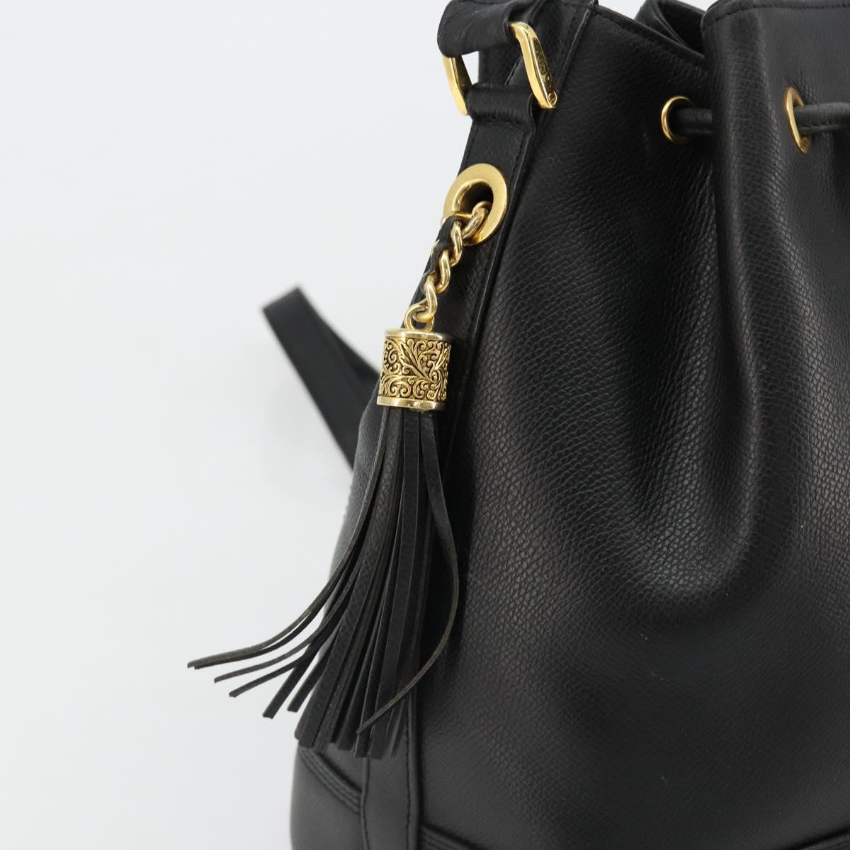 VALENTINO Purse Shoulder Bag Leather Black Gold Auth 185143