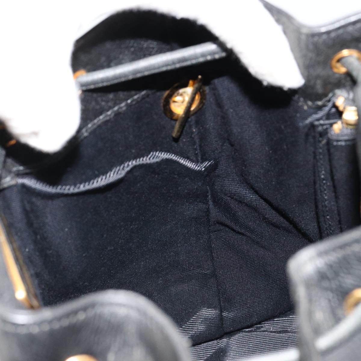 VALENTINO Purse Shoulder Bag Leather Black Gold Auth 185143