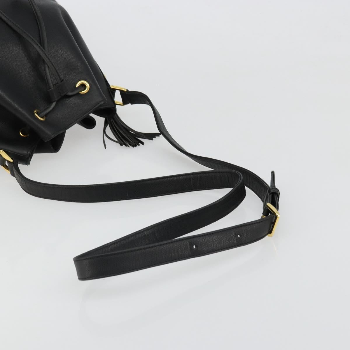 VALENTINO Purse Shoulder Bag Leather Black Gold Auth 185143