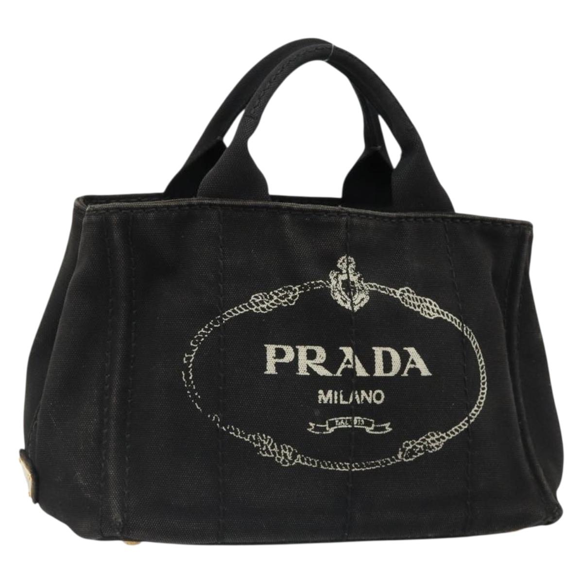 PRADA Canapa PM Hand Bag Canvas Black Gold Auth 185144