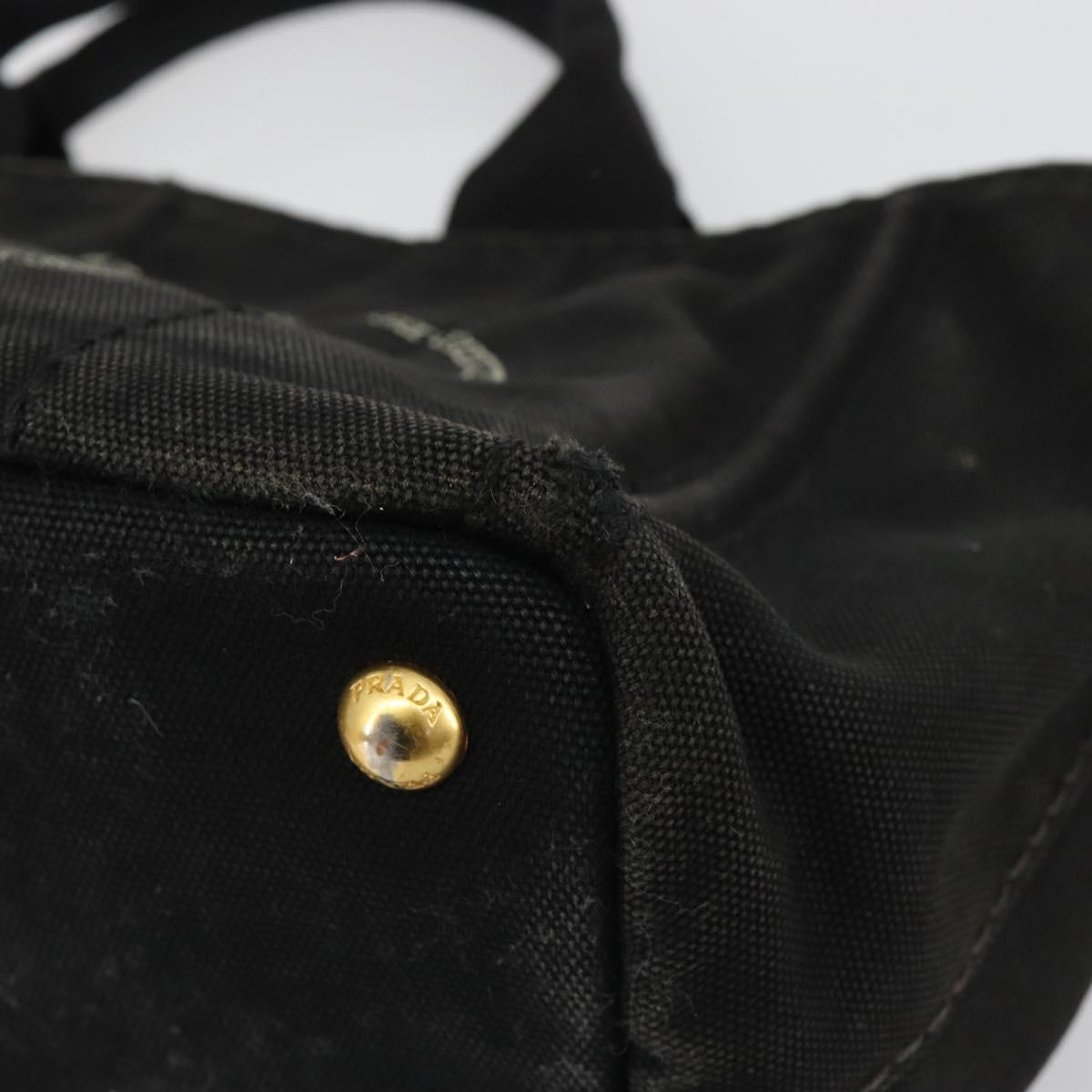 PRADA Canapa PM Hand Bag Canvas Black Gold Auth 185144