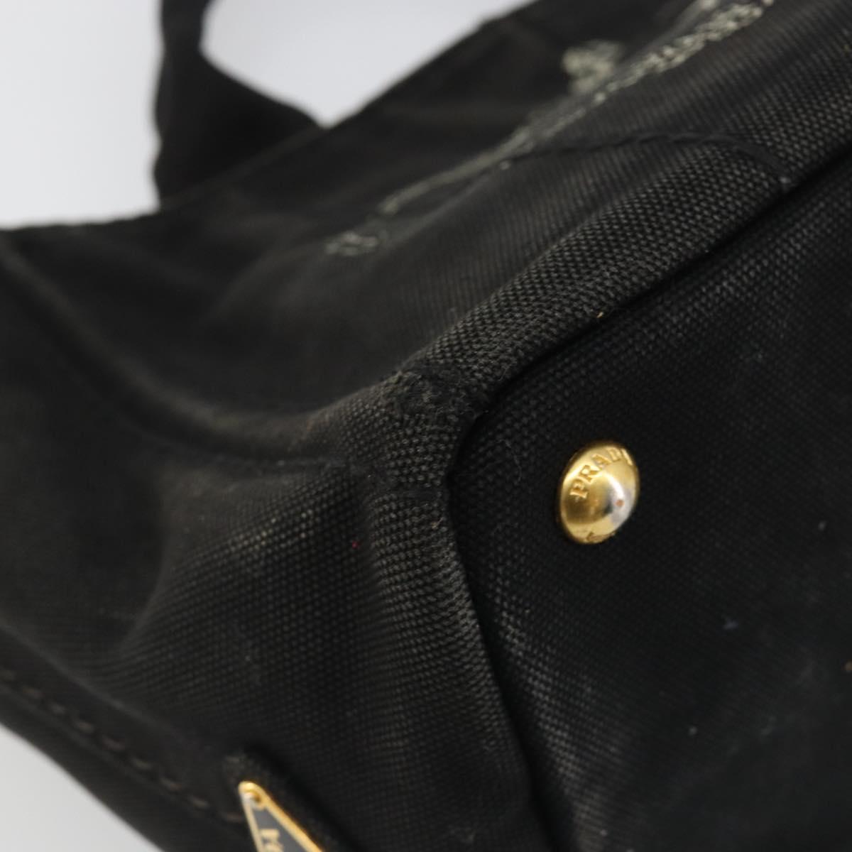 PRADA Canapa PM Hand Bag Canvas Black Gold Auth 185144