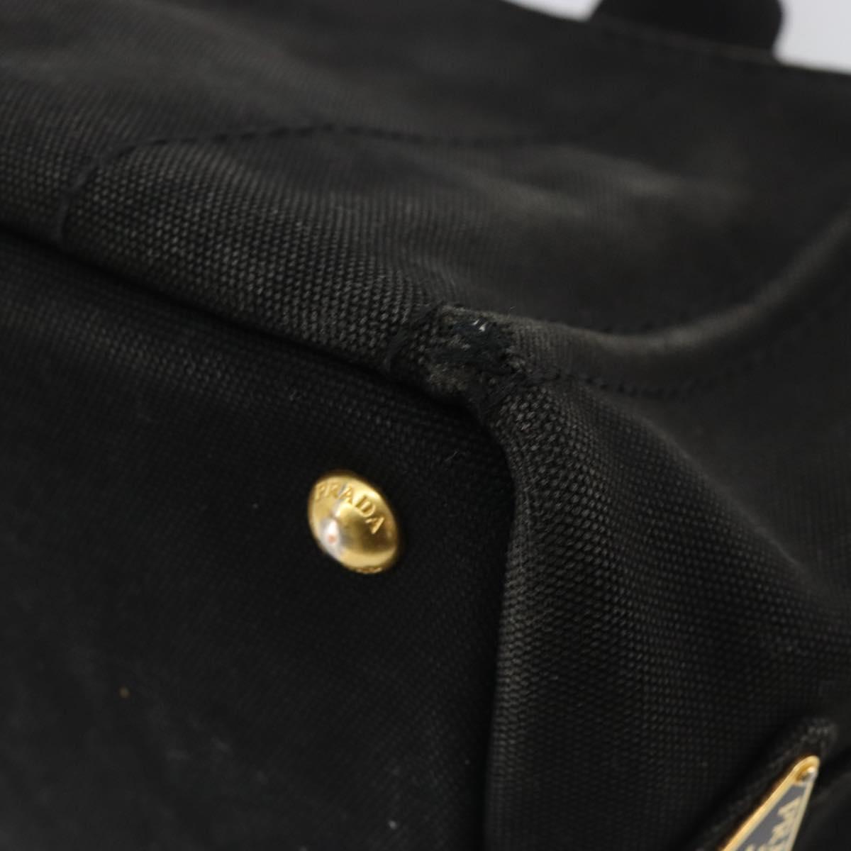 PRADA Canapa PM Hand Bag Canvas Black Gold Auth 185144