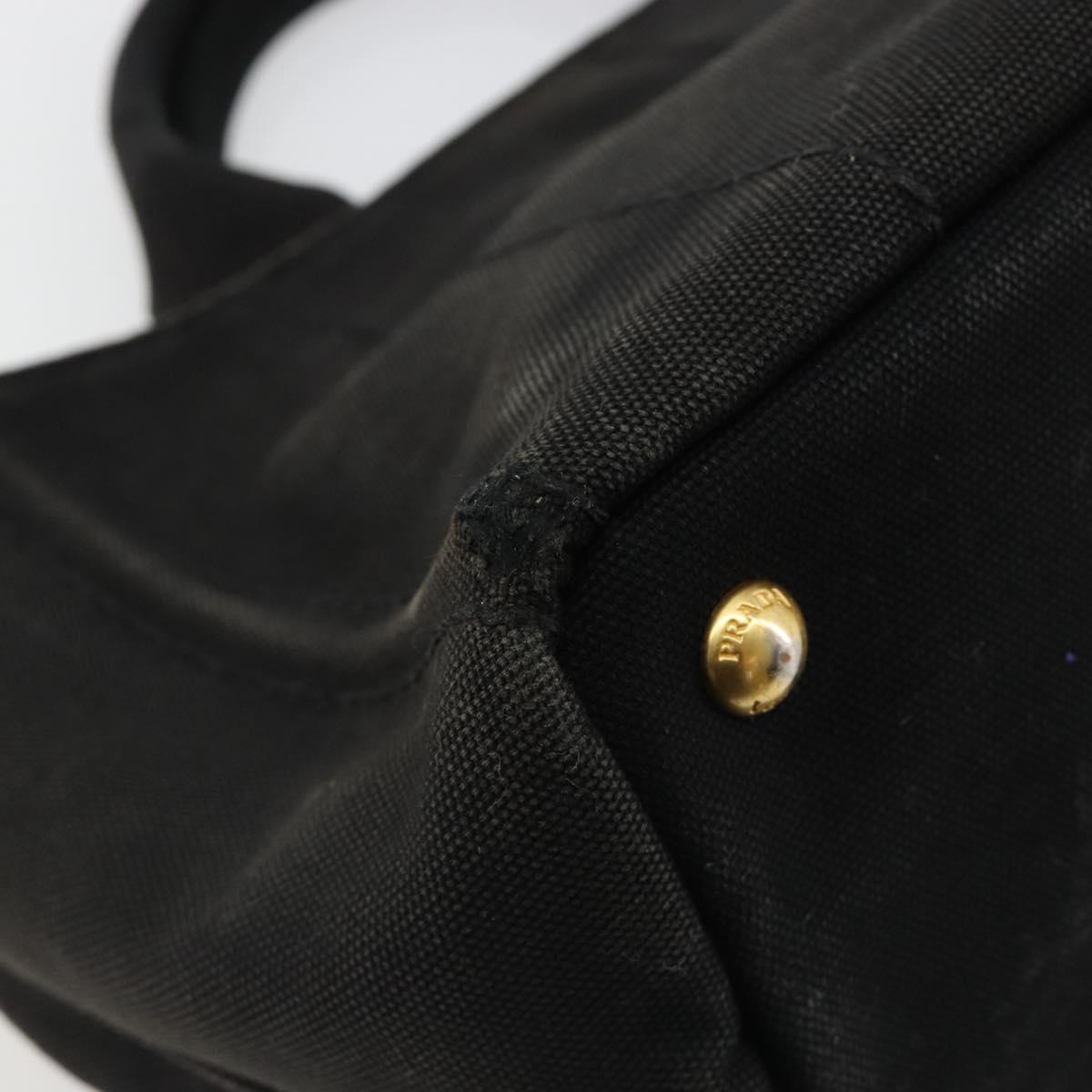 PRADA Canapa PM Hand Bag Canvas Black Gold Auth 185144