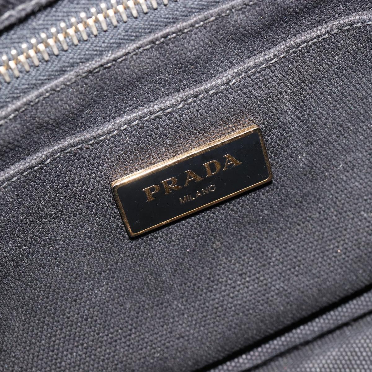 PRADA Canapa PM Hand Bag Canvas Black Gold Auth 185144