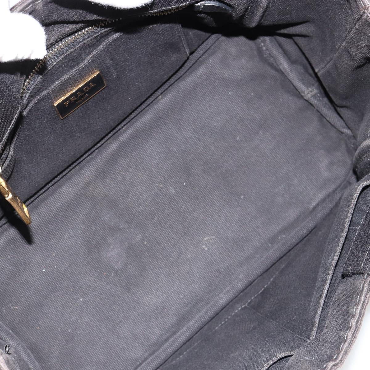 PRADA Canapa PM Hand Bag Canvas Black Gold Auth 185144
