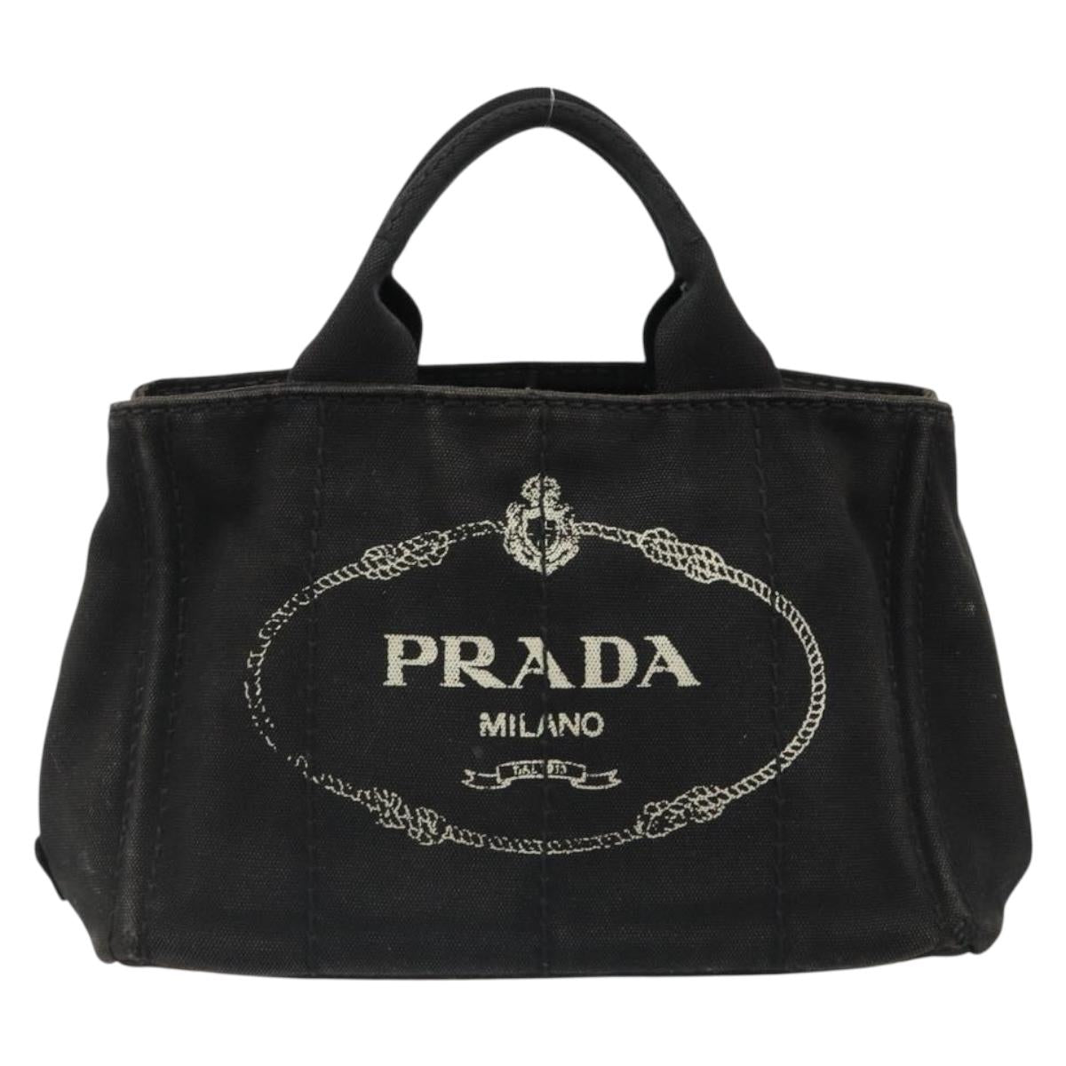 PRADA Canapa PM Hand Bag Canvas Black Gold Auth 185144