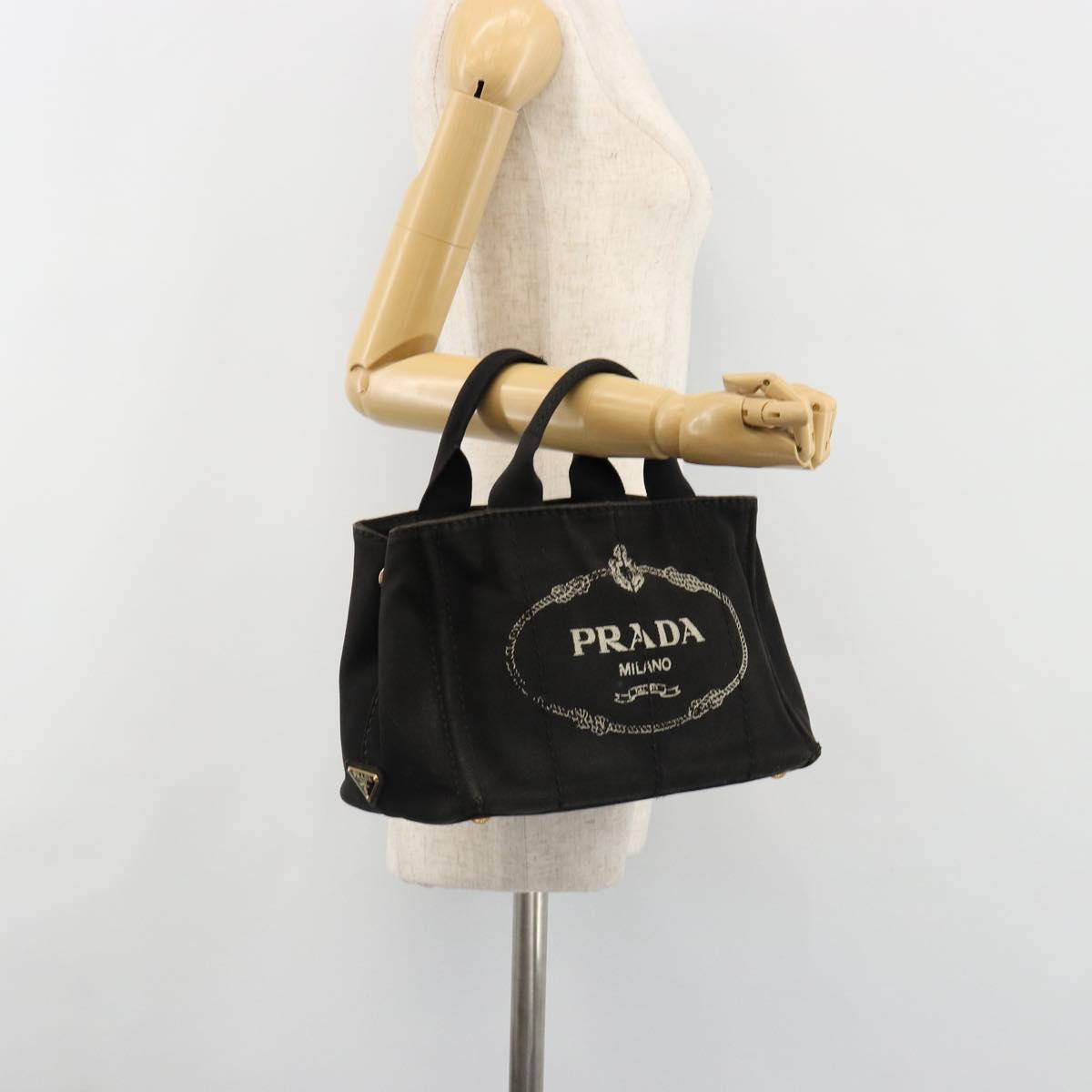 PRADA Canapa PM Hand Bag Canvas Black Gold Auth 185144
