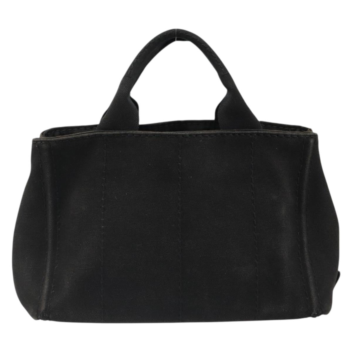 PRADA Canapa PM Hand Bag Canvas Black Gold Auth 185144