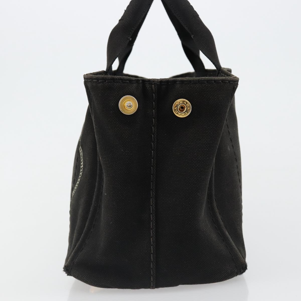 PRADA Canapa PM Hand Bag Canvas Black Gold Auth 185144
