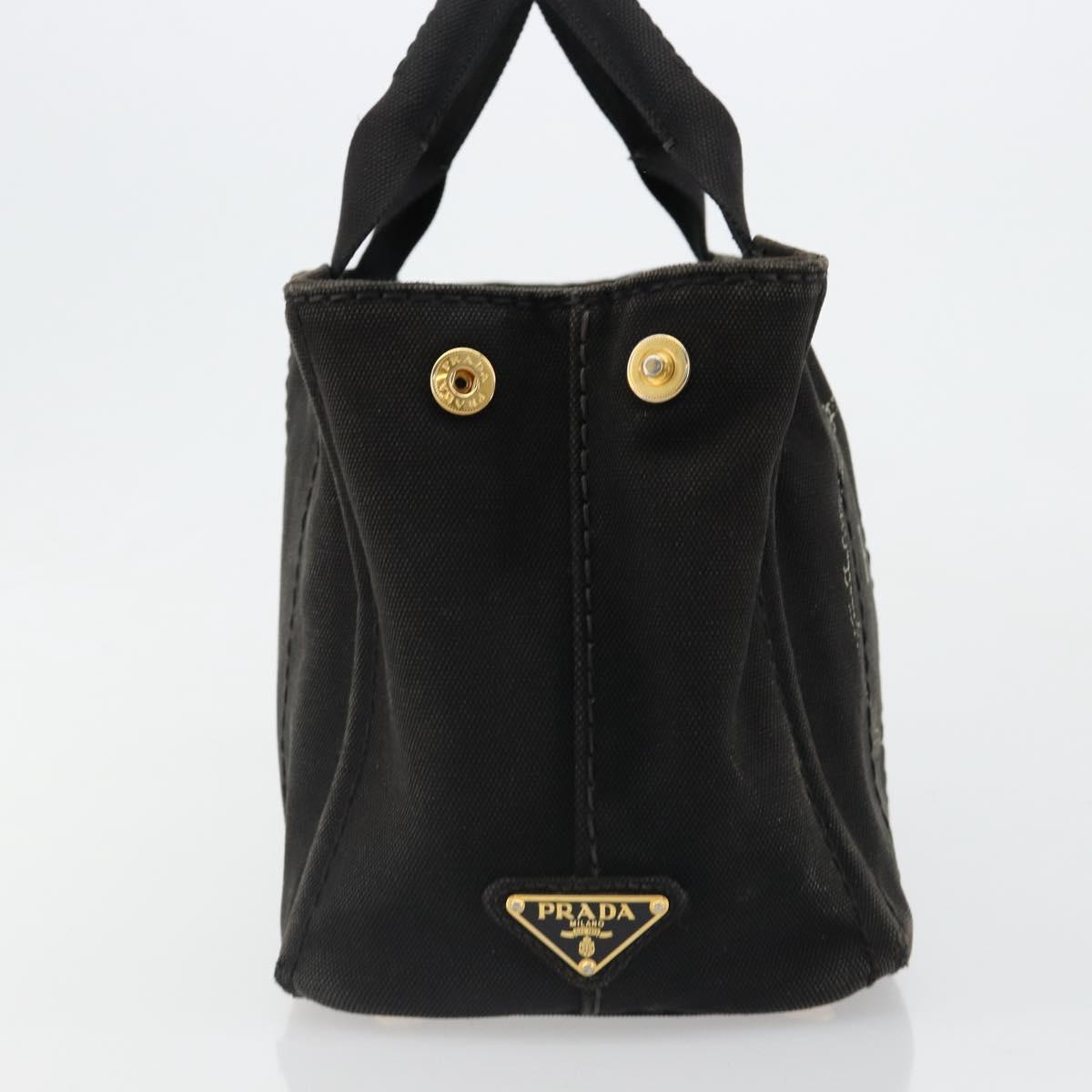 PRADA Canapa PM Hand Bag Canvas Black Gold Auth 185144