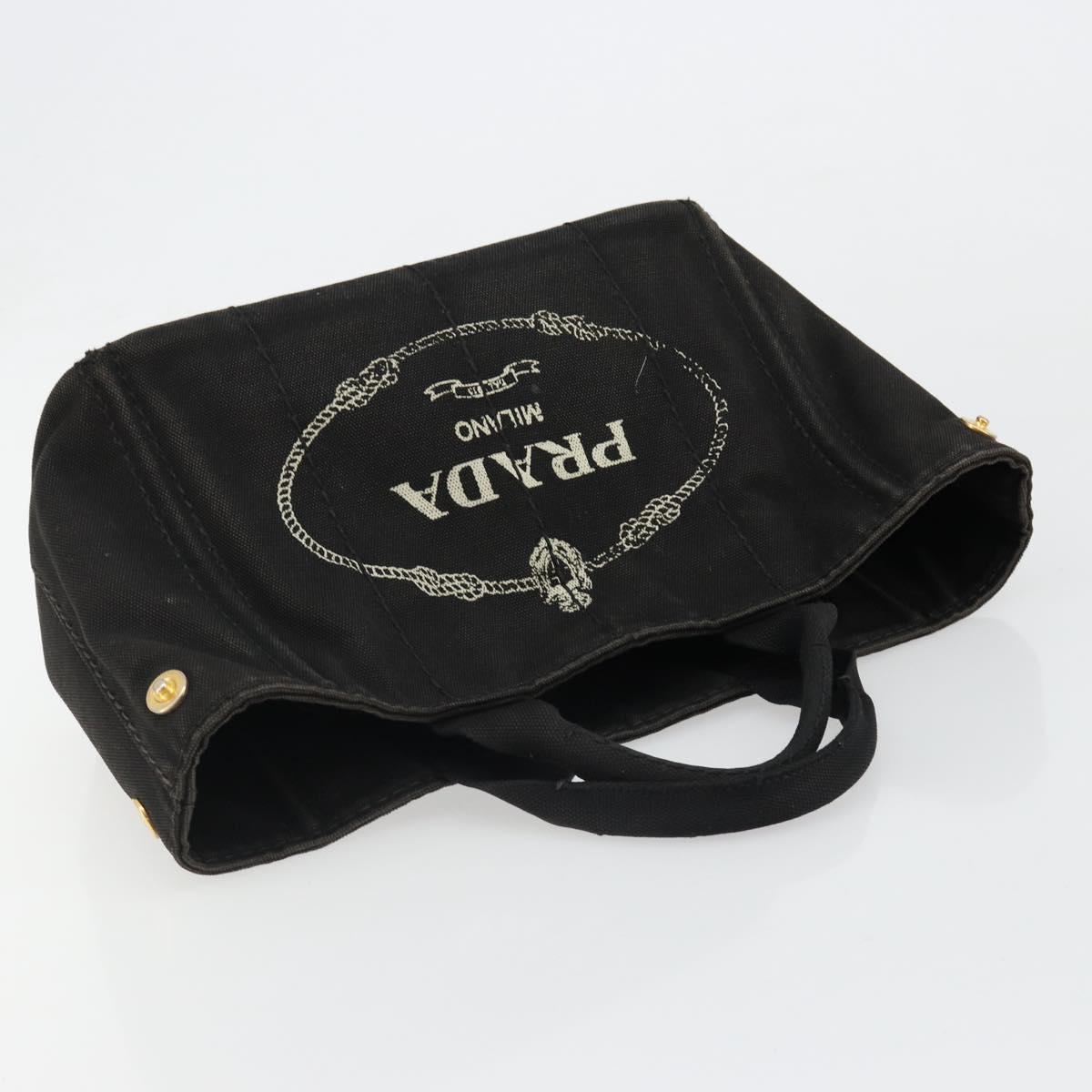 PRADA Canapa PM Hand Bag Canvas Black Gold Auth 185144