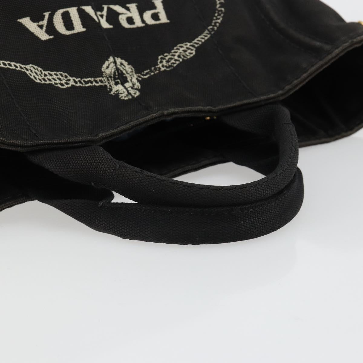 PRADA Canapa PM Hand Bag Canvas Black Gold Auth 185144