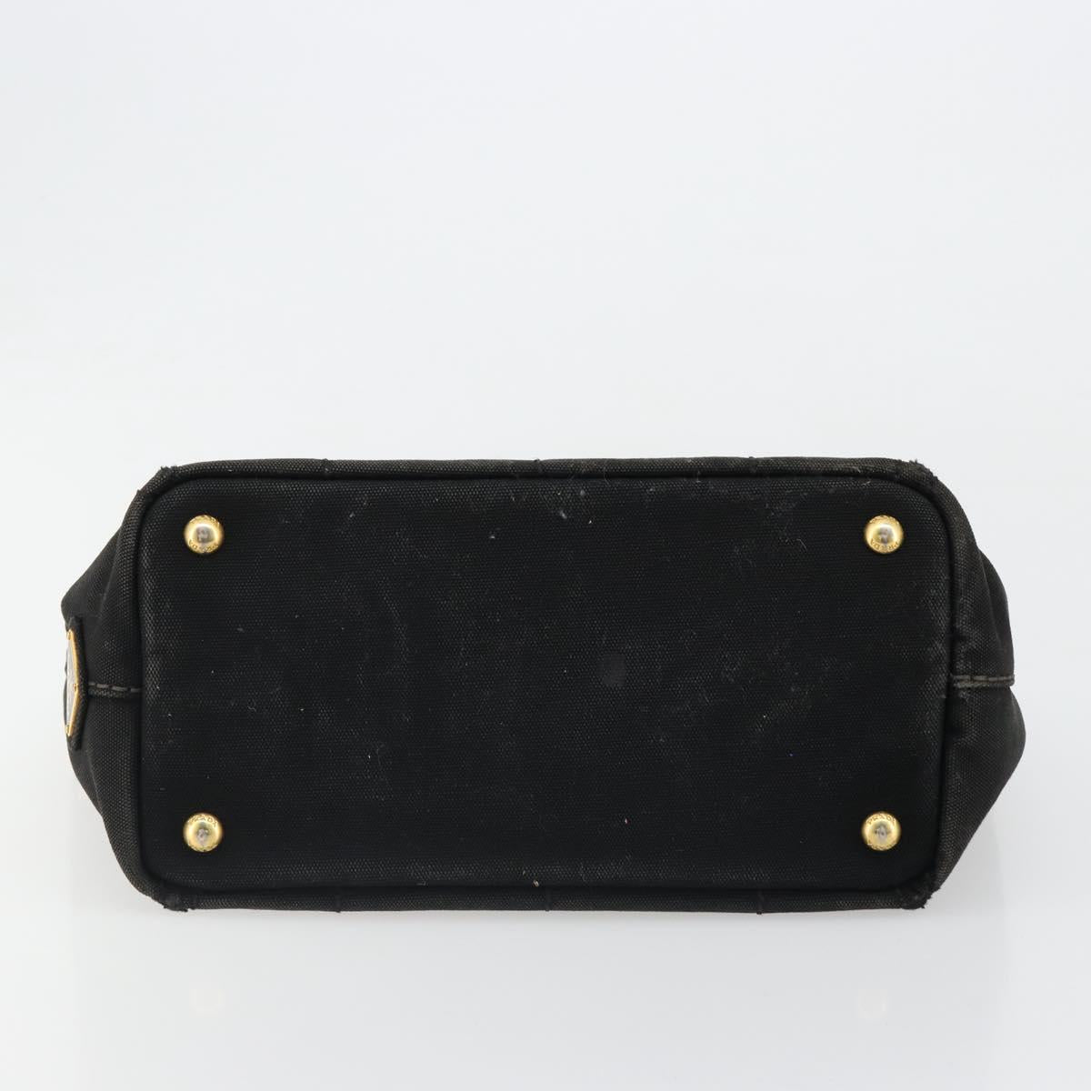 PRADA Canapa PM Hand Bag Canvas Black Gold Auth 185144