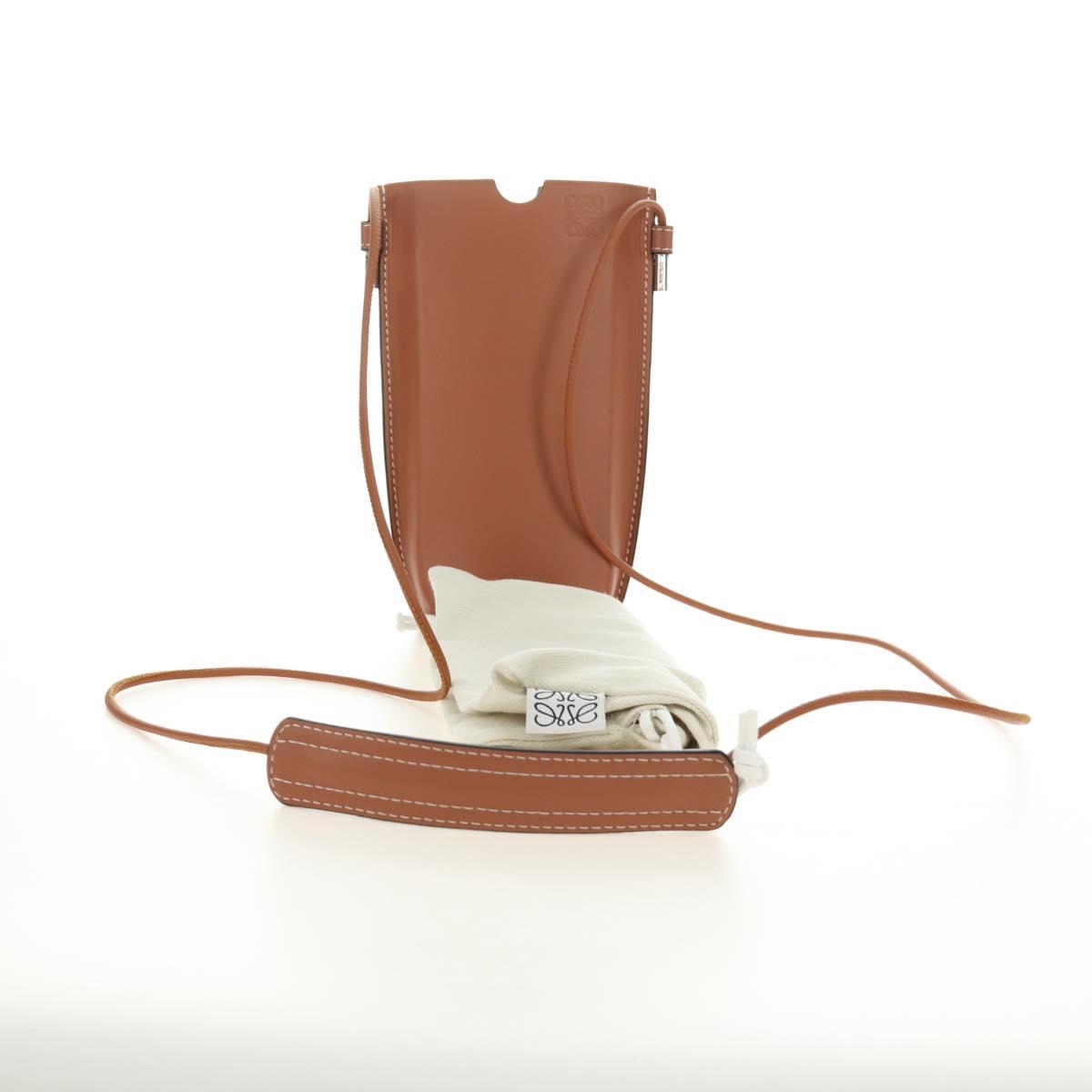 LOEWE Anagram Gate Pocket Shoulder Bag Leather Brown Auth 185145V