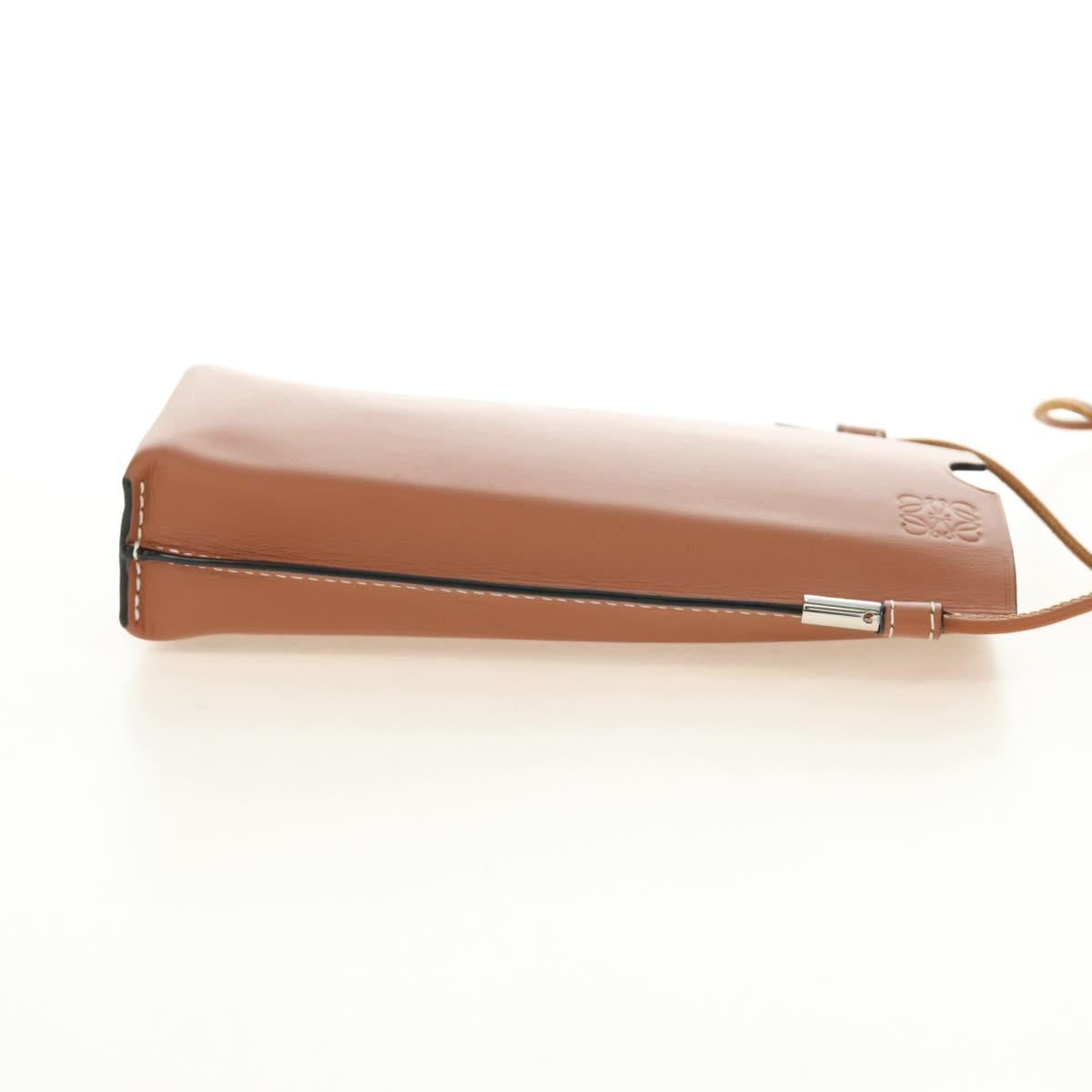 LOEWE Anagram Gate Pocket Shoulder Bag Leather Brown Auth 185145V