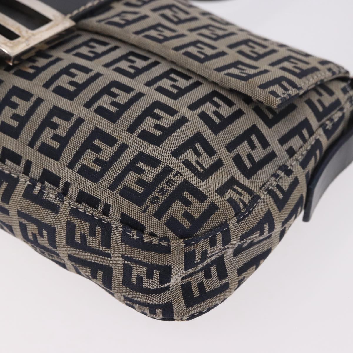 FENDI Zucchino Canvas Mamma Baguette Shoulder Bag Navy Silver Auth 185146SAV