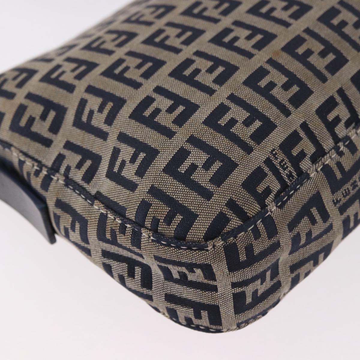 FENDI Zucchino Canvas Mamma Baguette Shoulder Bag Navy Silver Auth 185146SAV