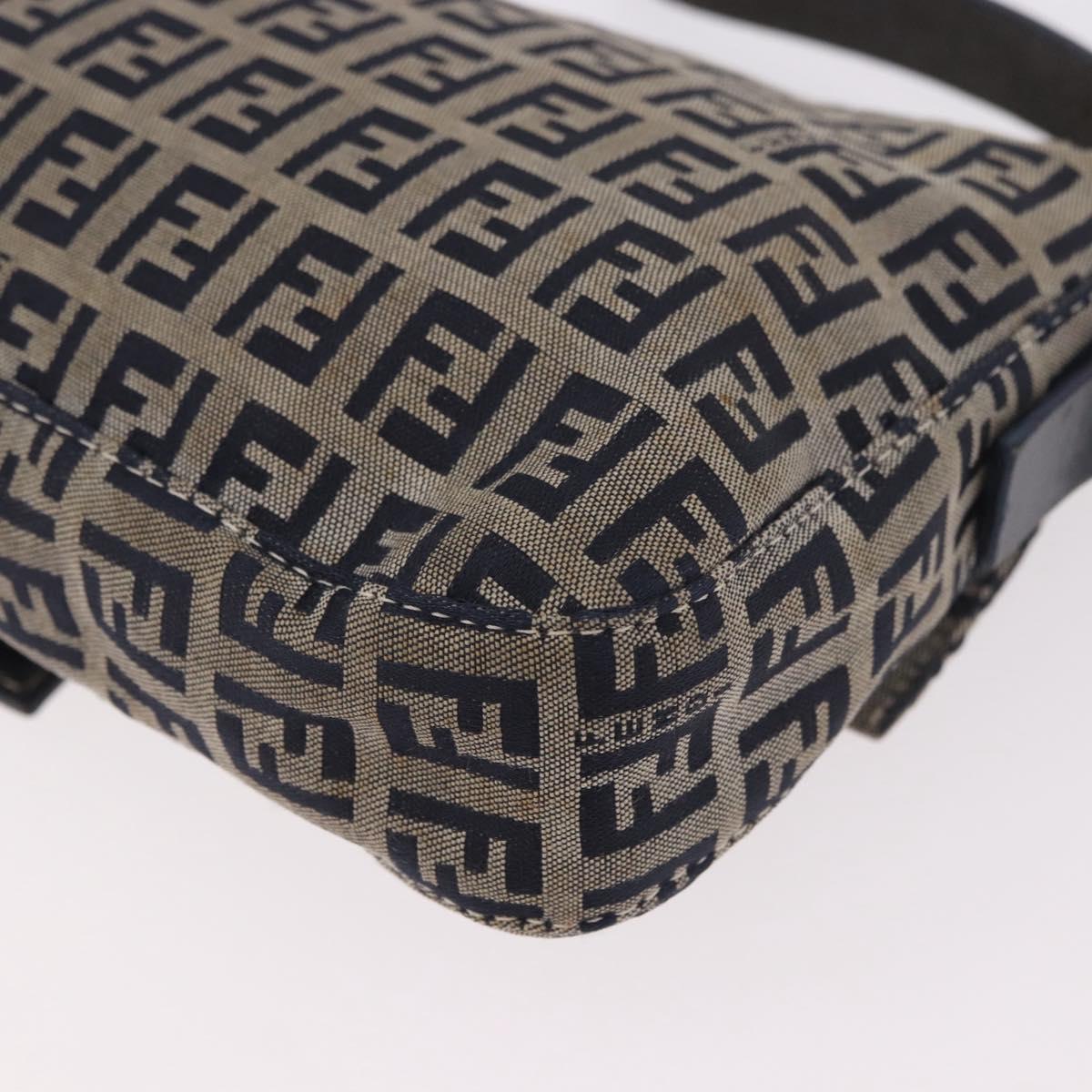 FENDI Zucchino Canvas Mamma Baguette Shoulder Bag Navy Silver Auth 185146SAV